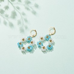 Geflochtene Blumenohrringe aus Glassamen&nbsp;EJEW-JE04998