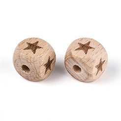 Perles de bois de hêtre gravées&nbsp;WOOD-N022-06A