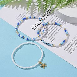 3 Stück 3-teiliges Stretch-Armband-Set mit Perlen aus Glassamen und ABS-Kunststoff und Perlen des bösen Blicks&nbsp;BJEW-JB09358