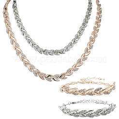 Legierung Kristall Strass Blatt Gliederkette Halsketten & Armbänder Sets&nbsp;SJEW-YWC0002-01RG