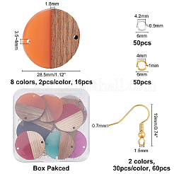 DIY 8 paire de boucles d'oreilles plates et rondes en résine et bois de noyer&nbsp;DIY-FH0001-93
