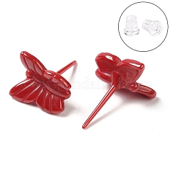 Orecchini a bottone a farfalla in ceramica con zirconi e bioceramica ipoallergenica&nbsp;EJEW-C065-01