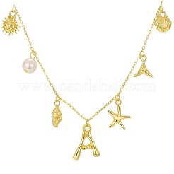 Colliers à pendentif en forme de coquille d'étoile de mer avec lettre initiale en laiton d'été pour femmes&nbsp;FS-WGBCAD2-11