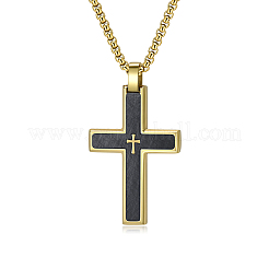 Colliers pour hommes en acier inoxydable 304 avec pendentif croix religieuse en bois et chaîne maille forçat&nbsp;FS-WGA9A37-03