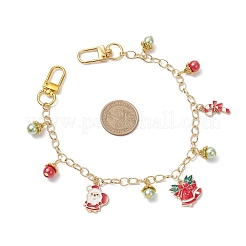Lega smaltata babbo natale campanella di natale bastoncino di zucchero ciondolo in ottone catena portacavi catene decorative&nbsp;AJEW-BA00170