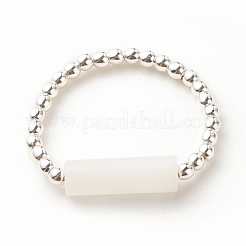 Fingerring mit Perlen aus natürlicher weißer Jadesäule und synthetischem Hämatit&nbsp;RJEW-JR00461-02