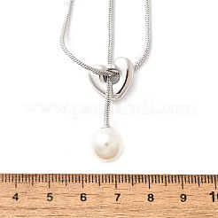 304 Edelstahl runde Muschelperlenanhänger Lasso-Halsketten für Damen&nbsp;NJEW-U031-03P