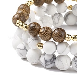 Ensemble de bracelets extensibles en bois de wengé naturel et roche de lave et howlite synthétique de 3 pièces 3 styles&nbsp;BJEW-JB08508