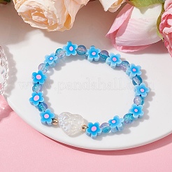 Braccialetti elasticizzati in argilla polimerica con fiori fatti a mano&nbsp;BJEW-JB09825-01