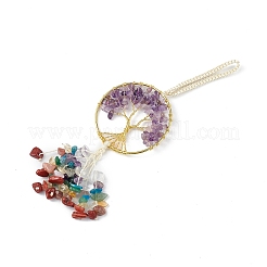 Albero della vita in ametista naturale con grandi decorazioni pendenti con nappa in scaglie di pietre preziose miste&nbsp;HJEW-H057-03G-A06