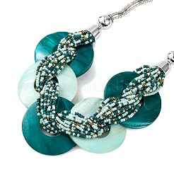 Collares de babero con cuentas acrílicas y concha de agua dulce con disco pintado con spray&nbsp;NJEW-S427-01P-05