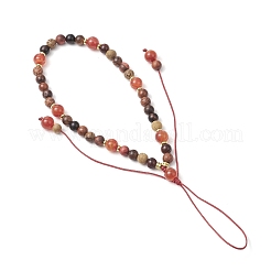 Chaînes de dragonne pour téléphone en perles rondes en agate naturelle teintée et en bois&nbsp;HJEW-JM03365-02