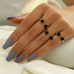2 Satz 2 Farben Messing Kunststoff Perle Fingerringe Sets für Frauen&nbsp;RJEW-GO0001-26
