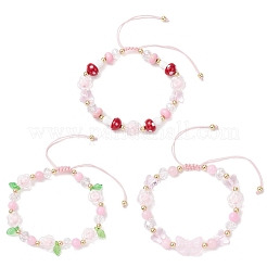 3 bracelet tressé en perles acryliques florales pour femmes&nbsp;BJEW-MZ00192