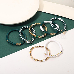 Ensemble de 8 bracelet extensible en pâte polymère (1 sachets) avec perles heishi et ccb en plastique&nbsp;BJEW-PA0001-12D