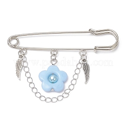 Spilla da balia in ottone con piuma e fiore di perle acriliche&nbsp;JEWB-BR00104