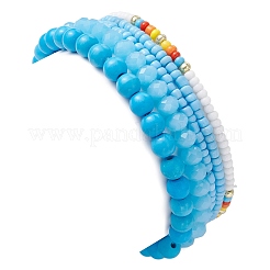 5 Stück 5-teiliges Stretch-Armband-Set aus Bunte Malerei- und synthetischen Türkis- und Naturperlenperlen mit bösem Blick&nbsp;BJEW-JB09708