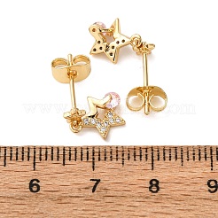 Orecchini pendenti a stella in ottone micro pavé di zirconi cubici&nbsp;EJEW-K267-22G