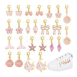 24 pièce 12 styles de décorations de pendentif en alliage émaillé de formes mixtes à thème de couleur rose&nbsp;HJEW-PH02311