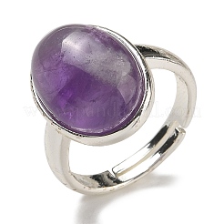 Natürliche Amethyst ovale verstellbare Ringe&nbsp;RJEW-K371-07S-19