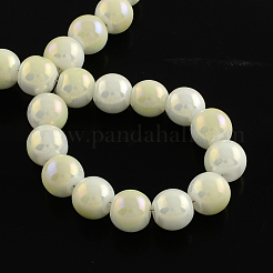 Chapelets de perle ronde en verre d'imitation jade galvanisé&nbsp;EGLA-Q047-8mm-07E