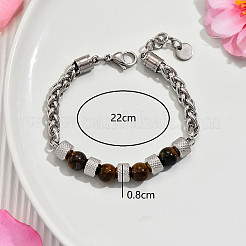Braccialetti a maglie con perline di occhio di tigre naturale&nbsp;YW5979-1