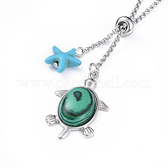 Schildkröte Messing synthetischen Malachit Lariat Halsketten&nbsp;NJEW-JN02456-01