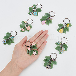 Llavero colgante de vidrio y esmalte de aleación de hoja de flor&nbsp;KEYC-AB00014