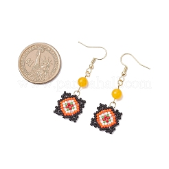 Boucles d'oreilles pendantes à motif de treillis de fenêtre en perles de verre faites à la main&nbsp;EJEW-MZ00560-01