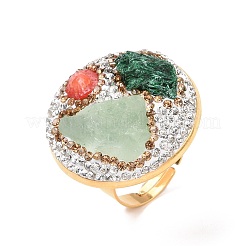 Verstellbarer Ring aus natürlichen und synthetischen gemischten Edelsteinen mit unregelmäßigen Perlen und Kristall-Strass&nbsp;G-I330-10G