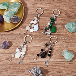 Pierre précieuse avec porte-clés perlé imitation plastique ABS avec pendentifs en alliage étoile/lune/soleil&nbsp;KEYC-PH01516-02