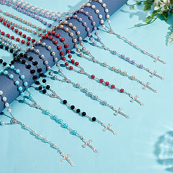 8 Stück 8 Farben Legierung & Glas Gliederkette Rosenkranz Perlenketten&nbsp;NJEW-GO0001-21