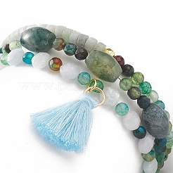 Set di 3 braccialetti elasticizzati con perline in agata naturale e acquamarina e celestite&nbsp;BJEW-JB09118