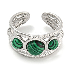 Anelli con polsino in malachite sintetica in acciaio inossidabile 304&nbsp;G-Z056-06P-03