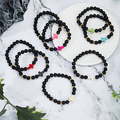 8 Stück 8 Farben gefärbtes synthetisches türkisfarbenes Kreuzperlen-Stretch-Armband-Set&nbsp;BJEW-FI0001-27