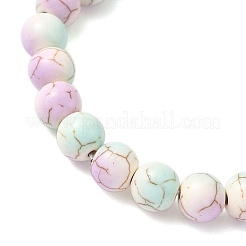 6 bracciale elastico con perline sintetiche rotonde e tartaruga color turchese&nbsp;BJEW-JB12340