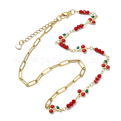 Collane da donna con maglie a ciliegia rosse in ottone smaltato e catena a graffetta in acciaio inossidabile 304&nbsp;NJEW-JN06162