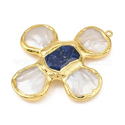 Grands pendentifs en lapis-lazuli naturel et perles de coquillage&nbsp;KK-H516-24G-02