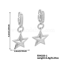Élégantes boucles d'oreilles créoles en laiton avec zircone cubique transparente en forme d'étoile&nbsp;OY2885-1
