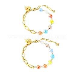 Bracelets à maillons et breloques en acier inoxydable 304 et verre électroplaqué&nbsp;BJEW-JB13976-01