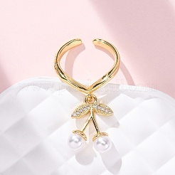 Bagues de manchette ouvertes en laiton avec micro pavé de zircone cubique pour femmes&nbsp;RJEW-U057-18G-02