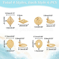 24 stücke 4 stil flache runde & rhombus & shell form 304 edelstahl stud ohrring Zubehörse&nbsp;STAS-UN0048-30