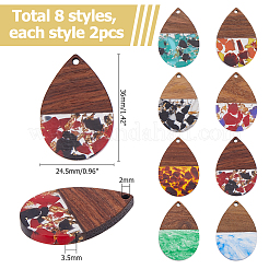 16pcs 8 colores resina transparente y colgantes grandes de madera de nogal&nbsp;RESI-HS0001-01B
