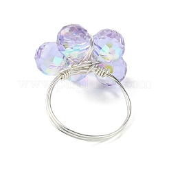 4 pieza de anillos de dedo con flores de vidrio de 4 colores&nbsp;RJEW-JR00825-01