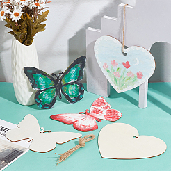Kit de fabrication de pendentifs en bois vierges en forme de cœur et de papillon&nbsp;DIY-NB0010-97