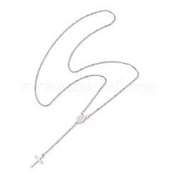 201 Edelstahl Jungfrau Kreuz Anhänger 304 Edelstahl Singapur Kette Rosenkranz Perlen Halsketten für Frauen Männer&nbsp;NJEW-JN05436