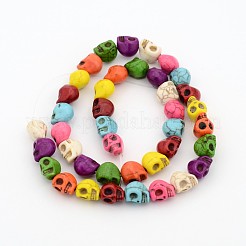 Synthetische türkisfarbene Totenkopfperlenstränge für die Herstellung von Halloween-Schmuck&nbsp;X-TURQ-H037-2