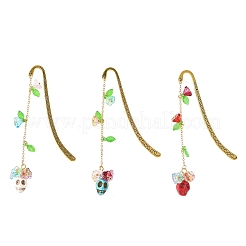 Marcapáginas con forma de calavera sintética turquesa y dije de flor de acrílico y vidrio&nbsp;AJEW-JK00412