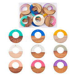 Colgantes de resina y madera de nogal 18pcs 9 colores&nbsp;RESI-BT0001-07
