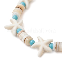 Braccialetti elastici in turchese sintetico e perline di conchiglia d'acqua dolce naturale per le donne&nbsp;BJEW-JB12021-02